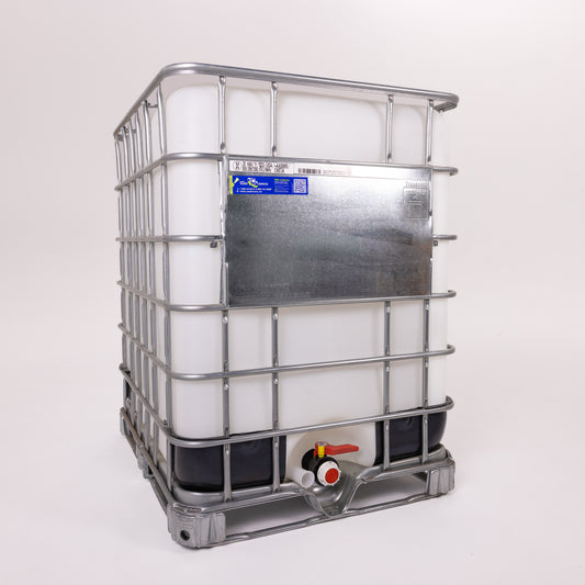 330 Gallon FDA IBC Tote, New, UN Rated, 2" Camlock Valve, Steel Pallet